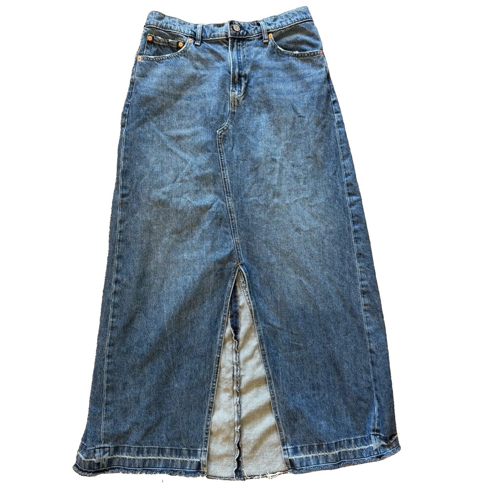 Gap Womens Maxi Y2K Jeans Skirt Front Slit Stretch Denim Sz 12T Blue Medium Wash